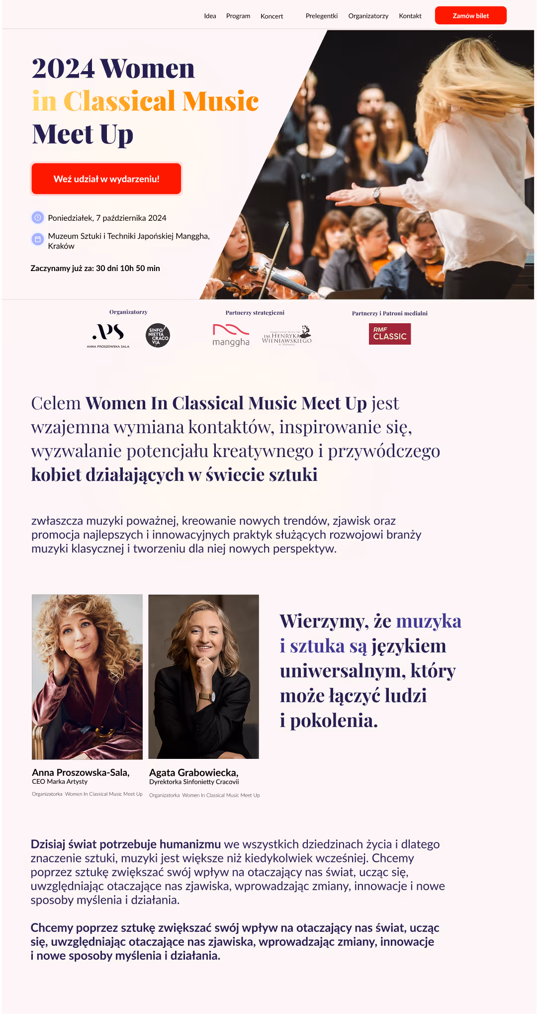 Strona wydarzenia Women in Classical Music Meet Up – networking kobiet w muzyce klasycznej